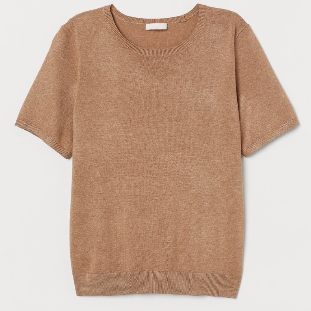 NWOT H&M XXL Shirt Top Sweater Knit Brown blouse short sleeve work outfit tops